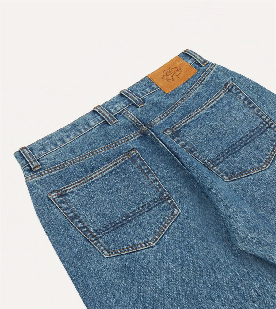 14,2 Oz 5-Pocket Mid-Waist Japanese Selvedge Denim Bleach Wash