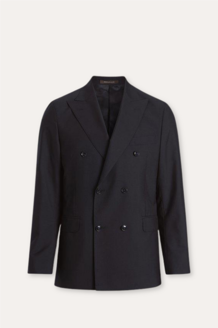 Farris Regular Fit Double Breasted Wool Blazer Navy