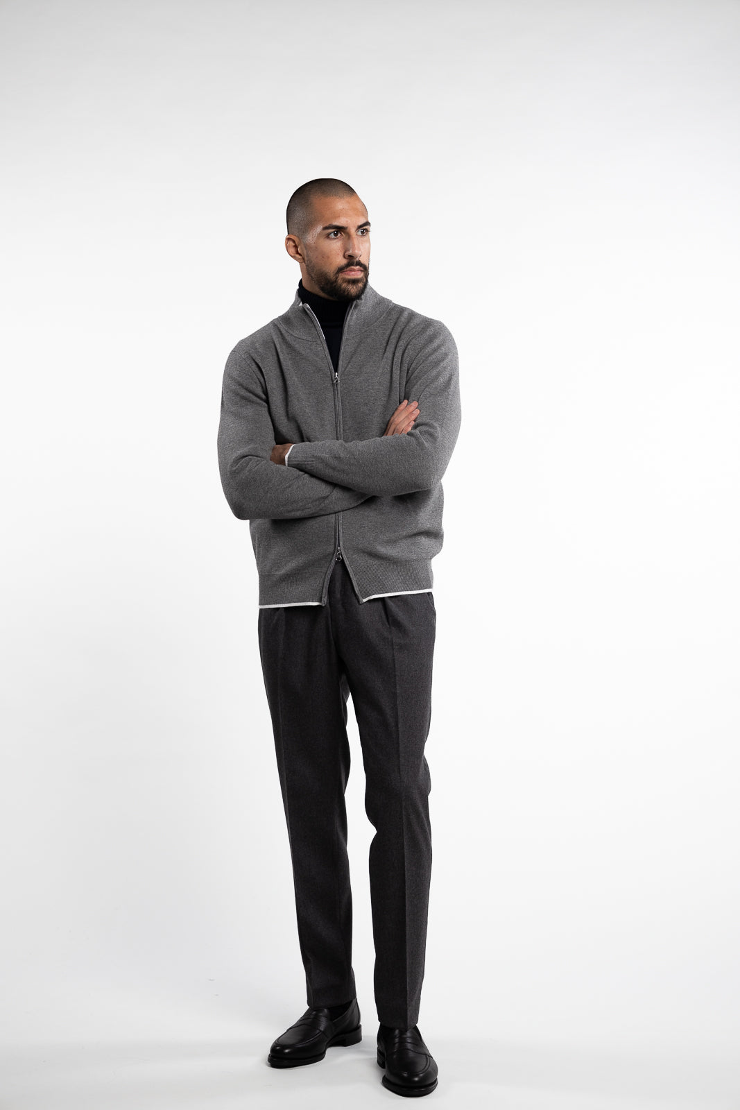 Nate Wool/Cotton Full-Zip Cardigan Grey