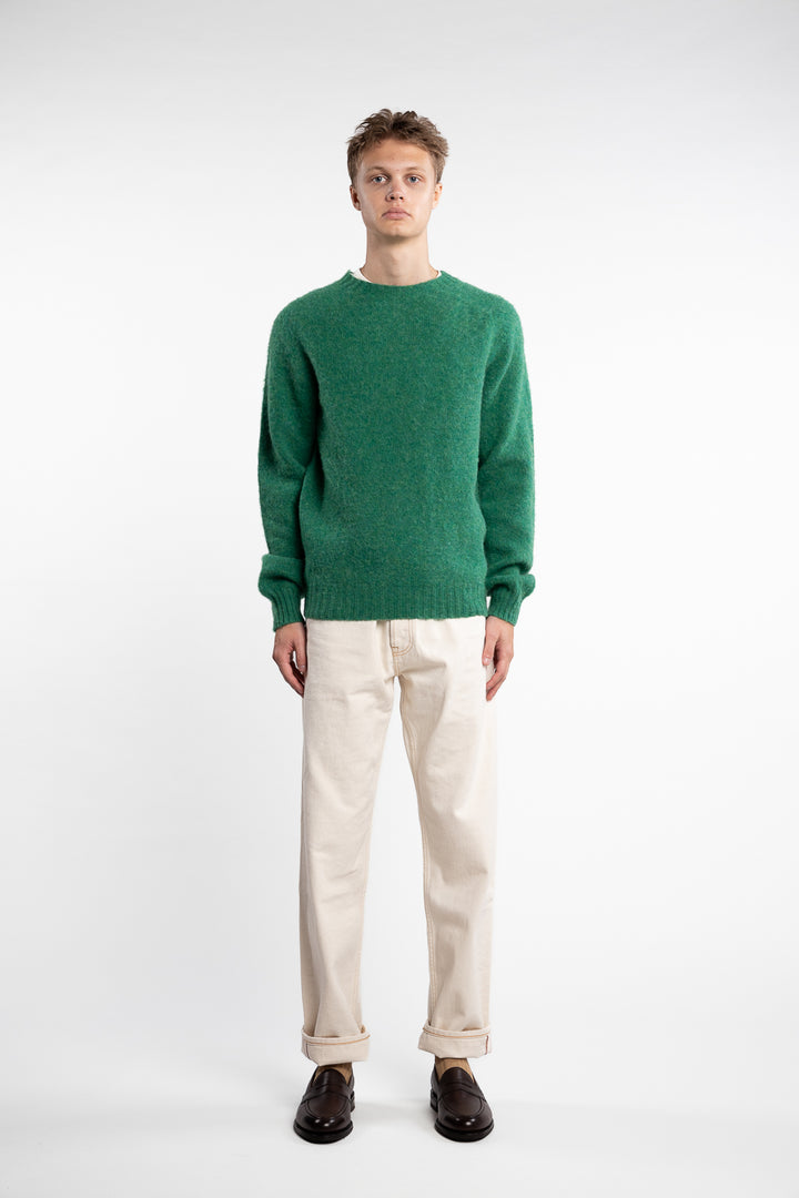 Brushed Shetland Crew Neck Jumper Pixie Green