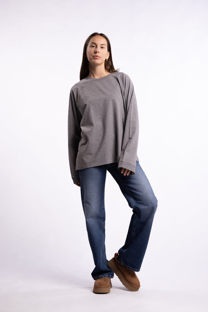 Thelma LS Cotton Tee- Grey Malange