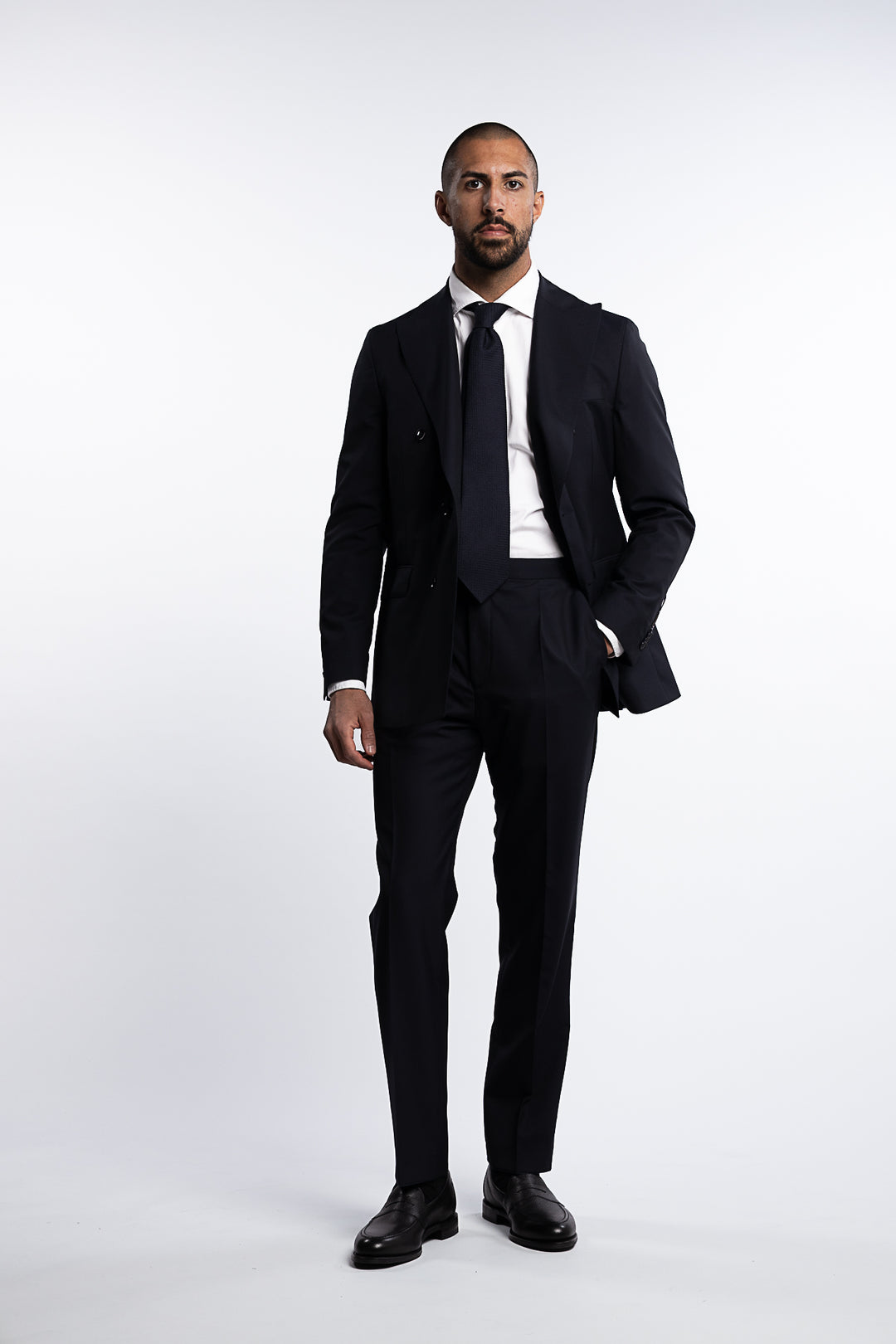 Farris Regular Fit Double Breasted Wool Blazer Dark Navy