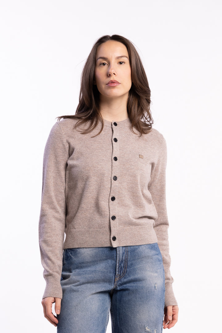 Fitted Cardigan Yak Wool- Greige Melange