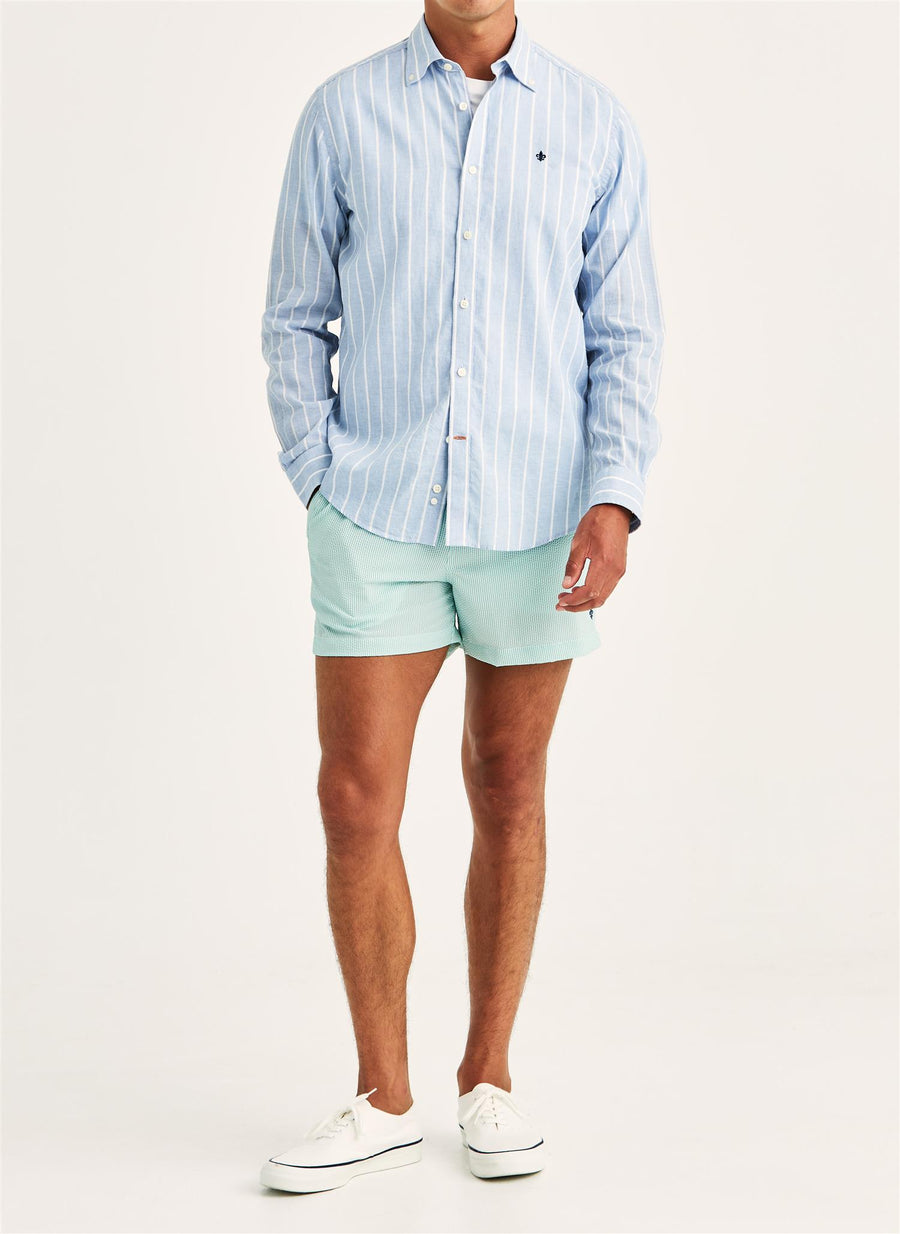 Douglas Classic Fit Linen Shirt Mix Stripe Light Blue