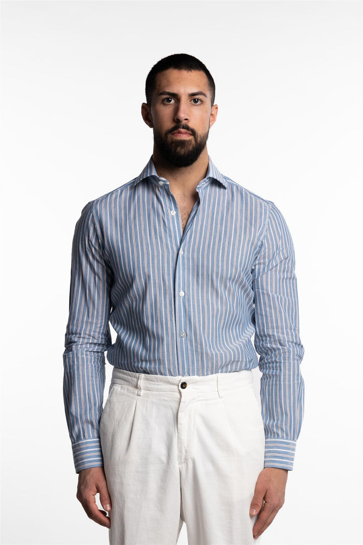 Culto Linen Shirt Blue/Brown/White Stripes