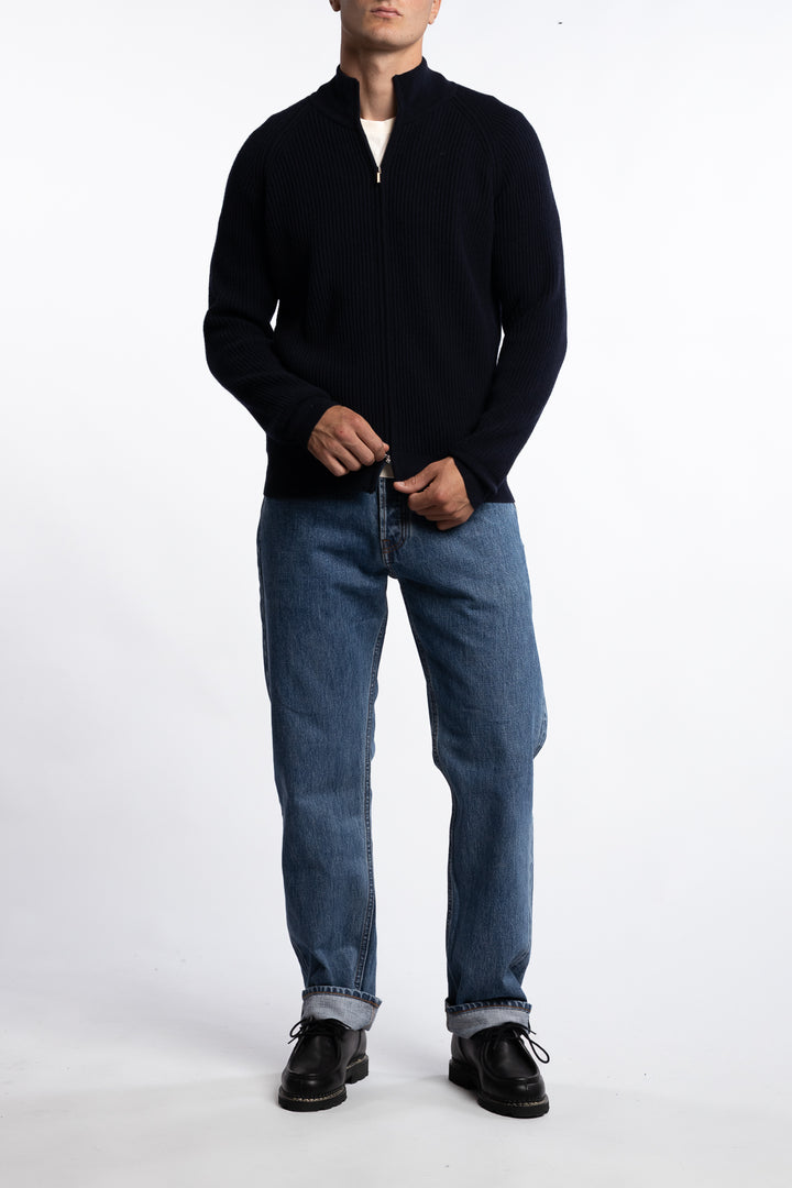 Knitted Full-zip Wool Sweater Navy