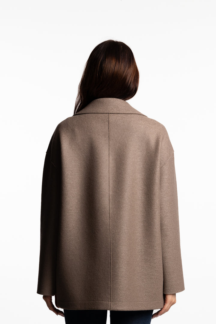 Dropped shoulders double breasted jacket pressed wool- Taupe