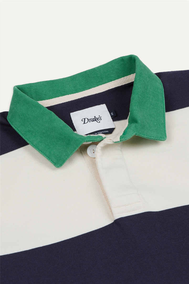 Dual Block Stripe Rugby White & Navy