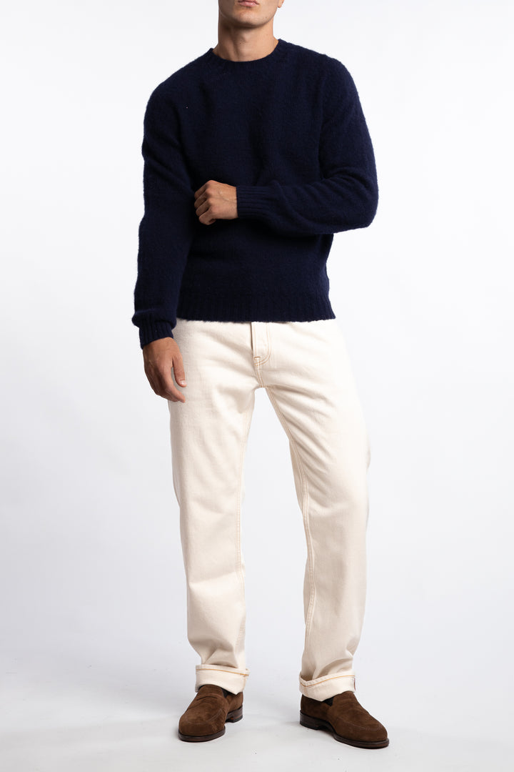 Brushed Shetland Crew Neck Jumper Navy
