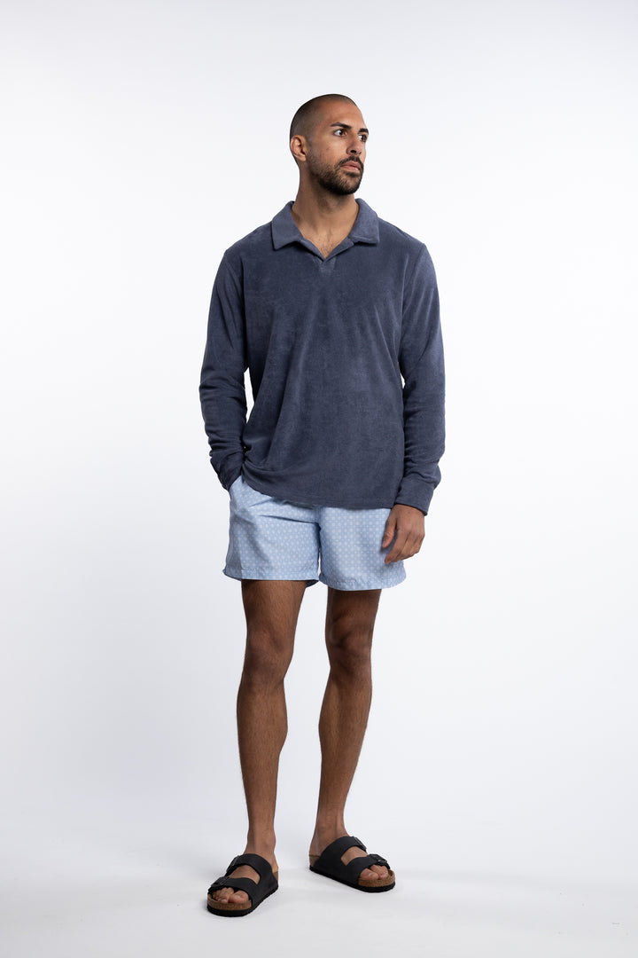 Riviera Terry Polo Long Sleeve Smokey Blue
