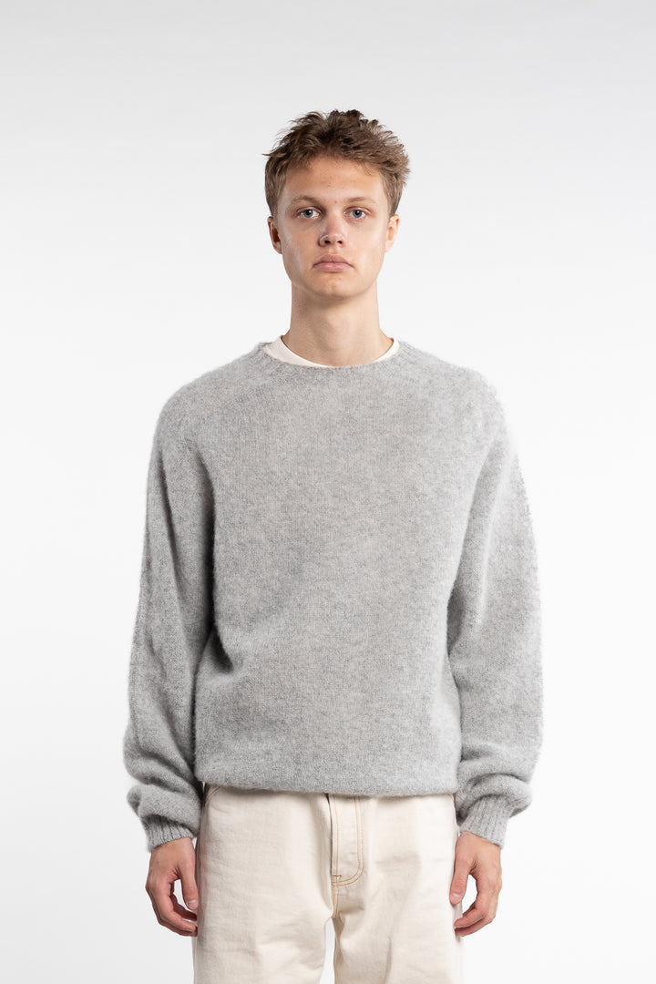 Brushed Shetland Crew Neck Jumper Silver Grey