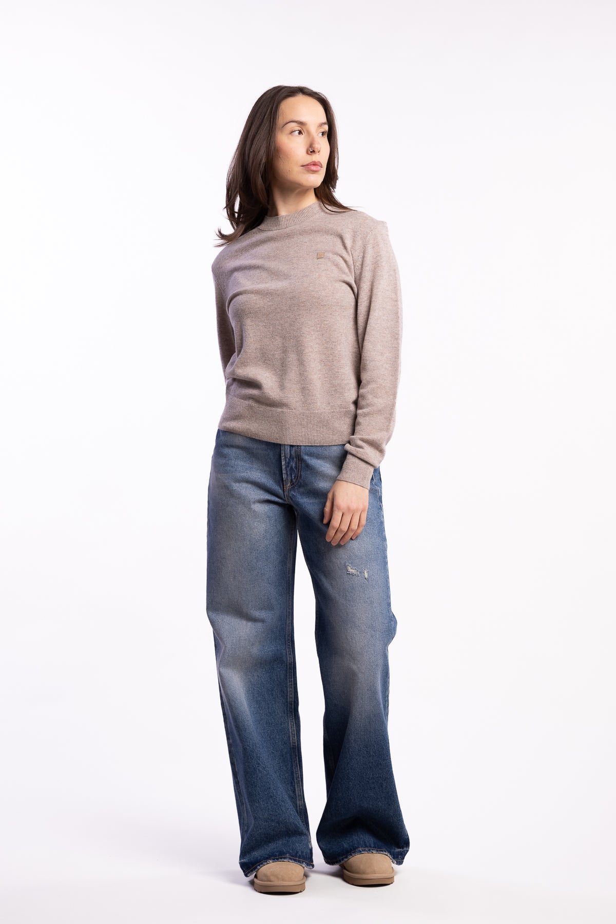 Crewneck Jumper Yak Wool- Greige Melange