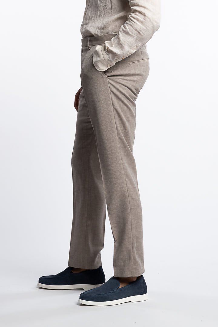 Dandy Slim Fit Structured Wool Trousers Beige