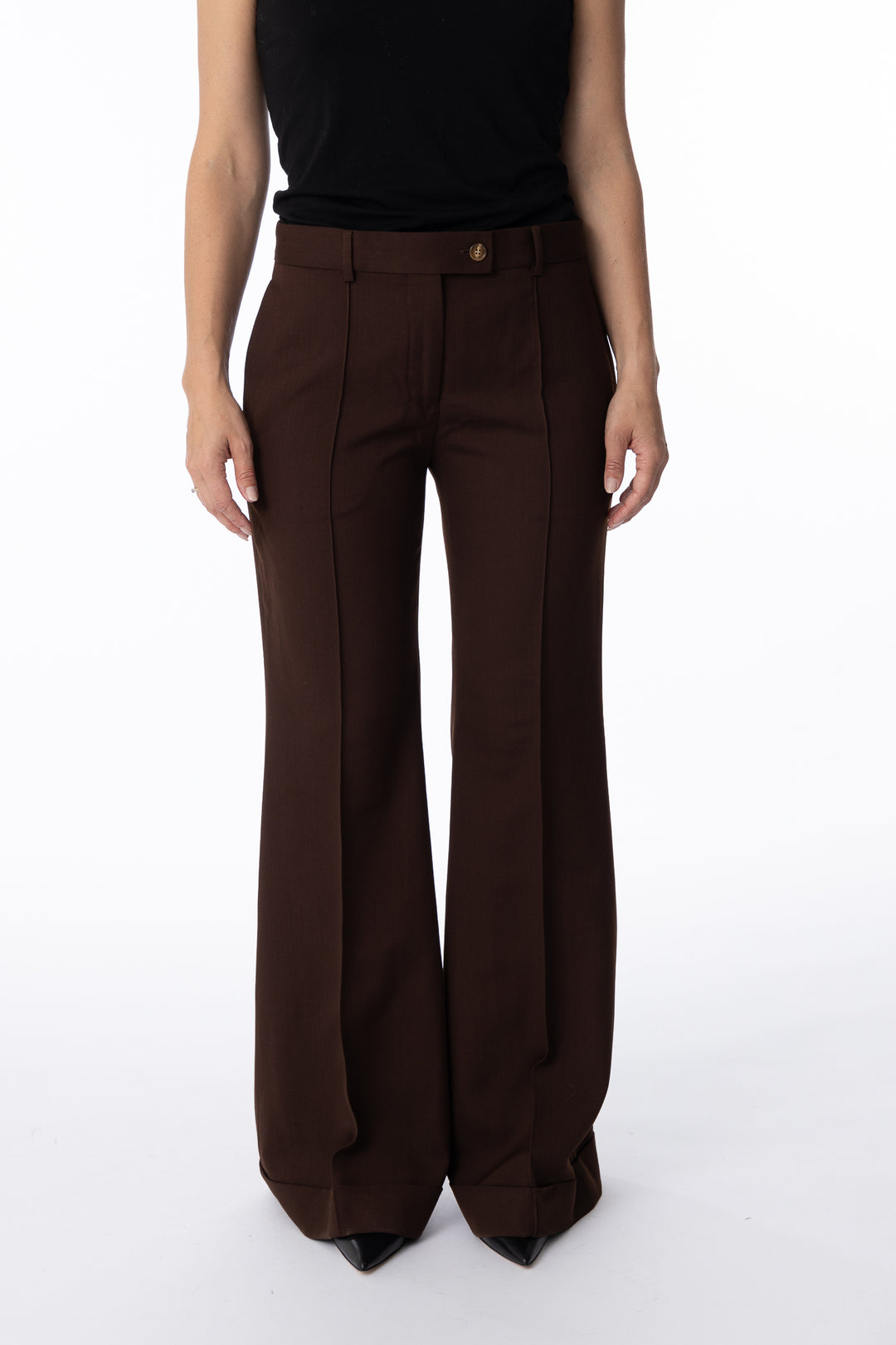 Tailored Flared Trousers- Chestnut Brown