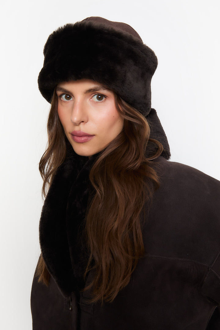 Melli Shearling Jacket- Dark Brown Suede