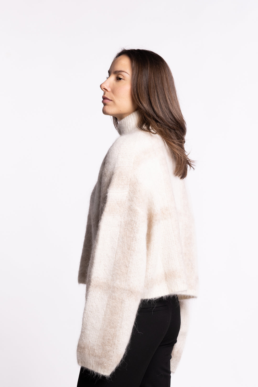 Tine Light Check Cardigan- Lt Brown Mix