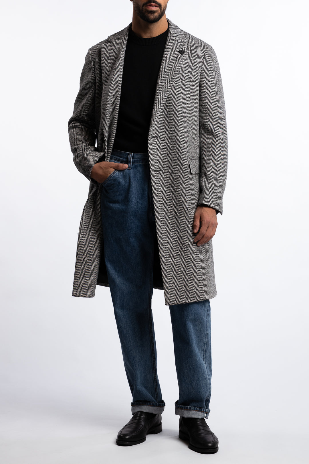 Wool Herringbone Coat Black/White