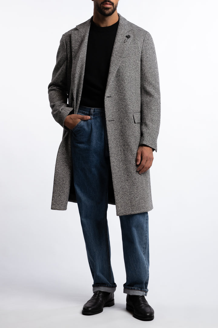 Wool Herringbone Coat Black/White