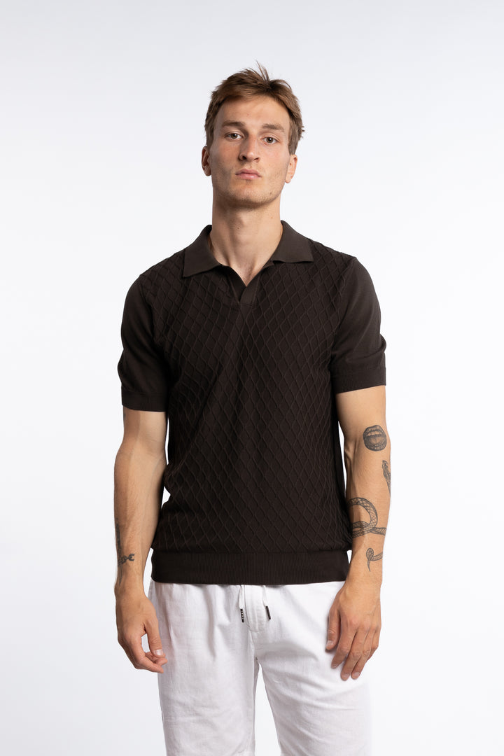 Mirza Cableknit Poloshirt Brown