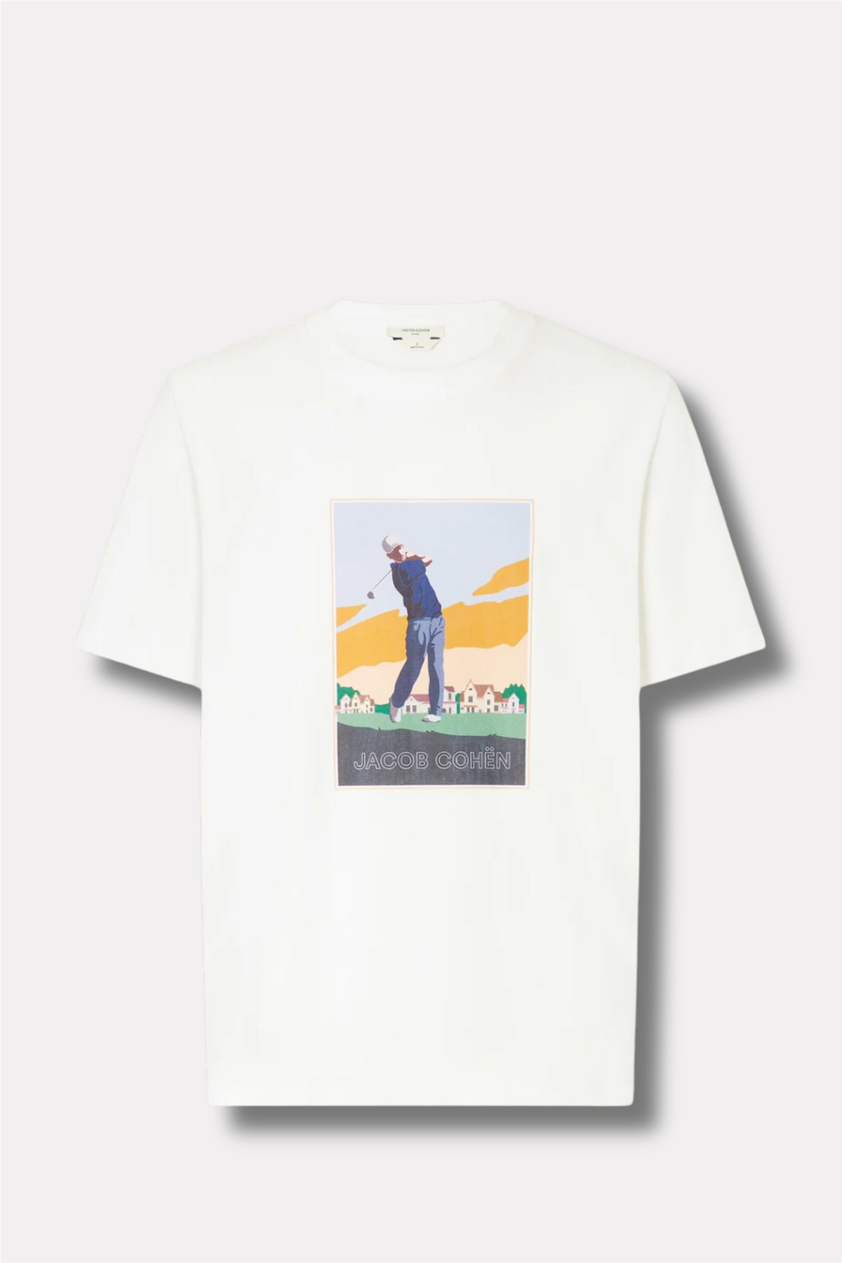 Jersey T-shirt in White Cotton with Multicolour Golf Print