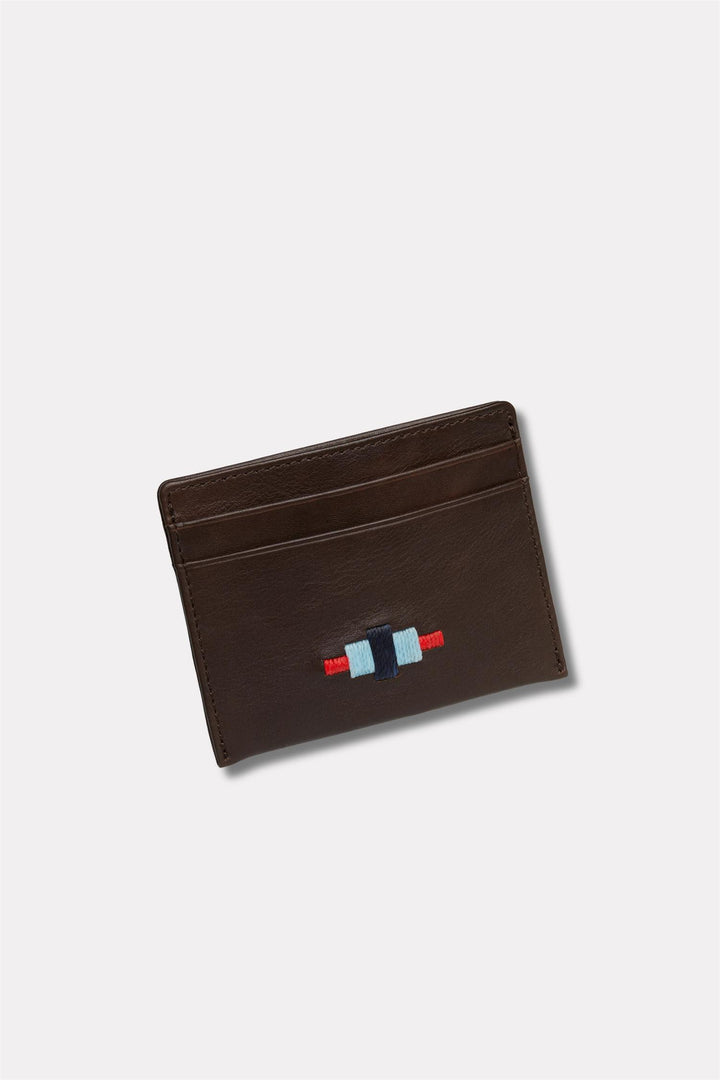 Rombo Card Slip Brown Leather With Multi Stitching