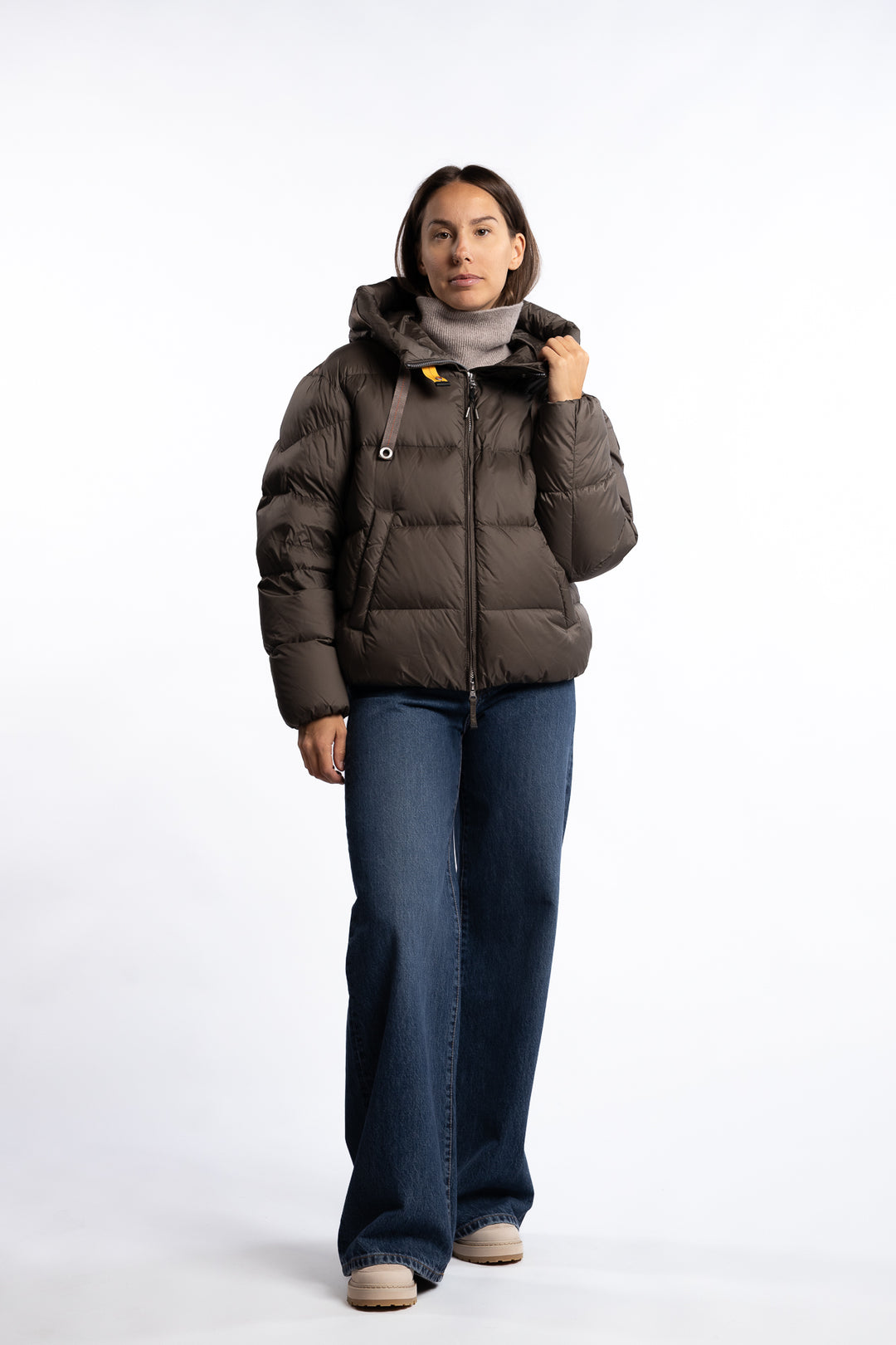 Tilly Hooded Down Jacket - Olive Grey