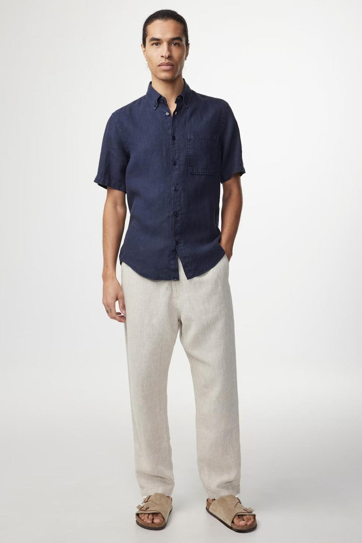 Arne SS Linen Shirt Navy-Skjorter-Bogartstore