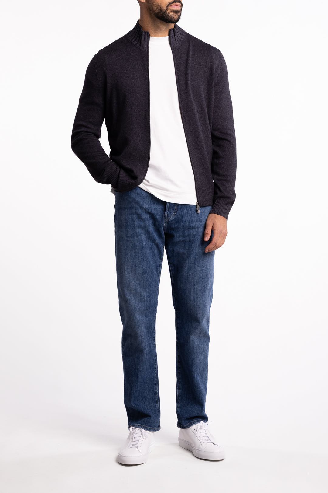 Wool/Cashmere Washed Full Zip Brown