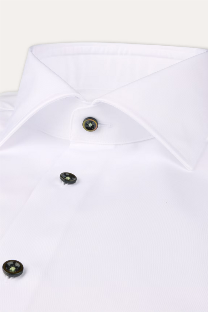 Slimline Twill Shirt Contrast Buttons White