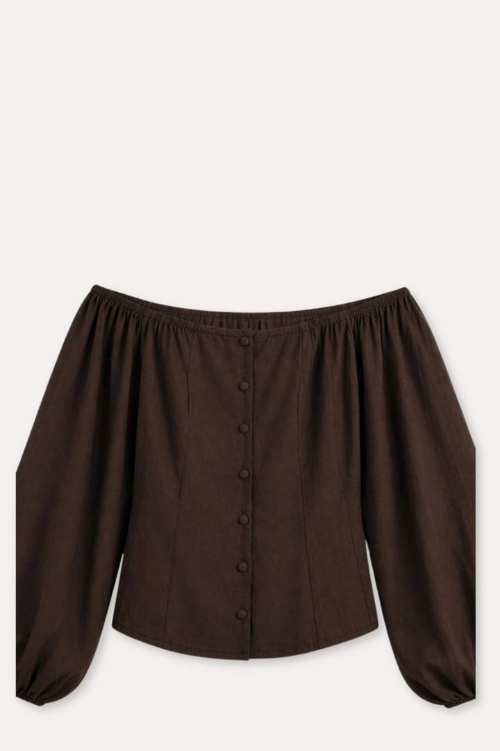Luiza Stretch Linen Shirt- Dark brown
