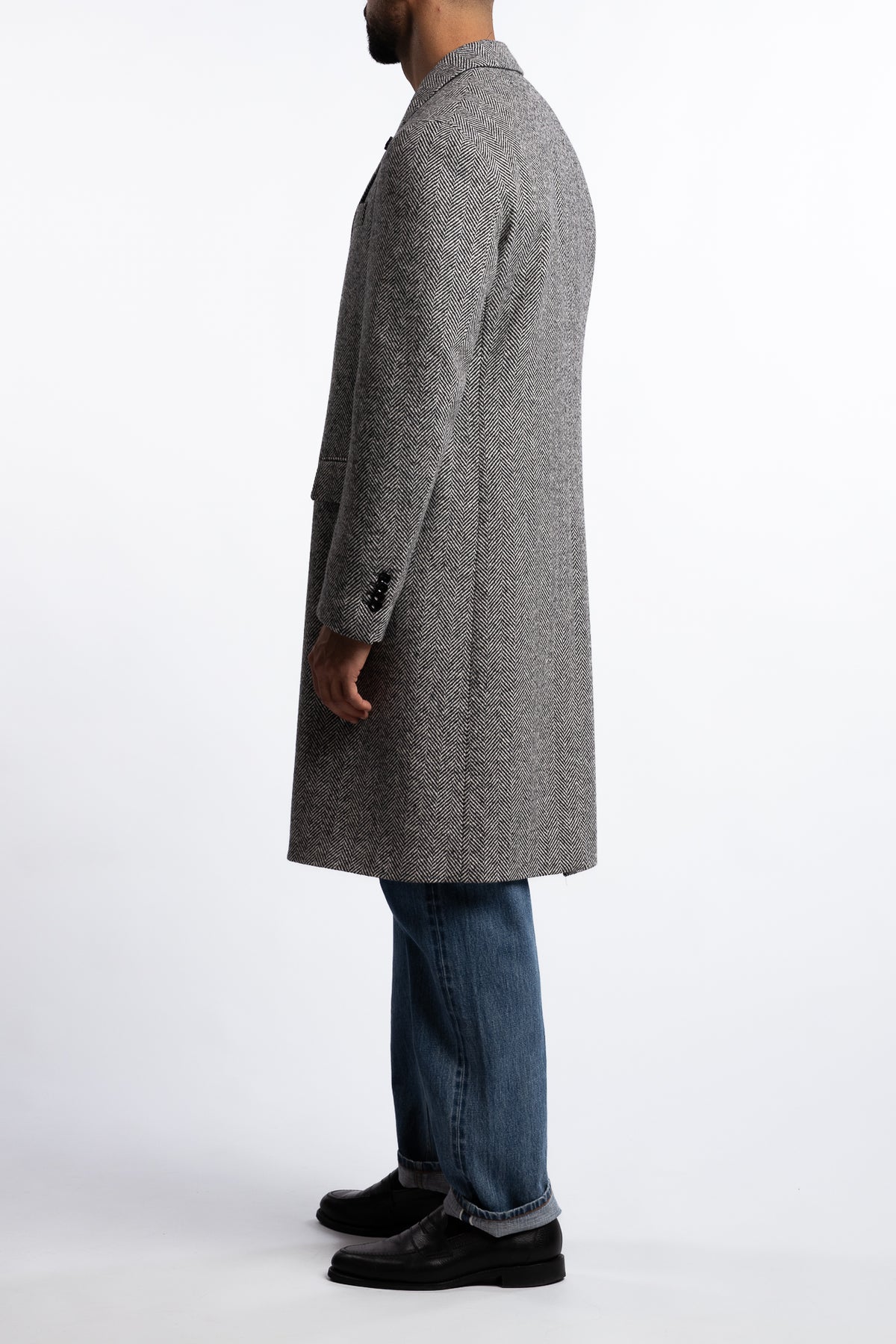 Wool Herringbone Coat Black/White