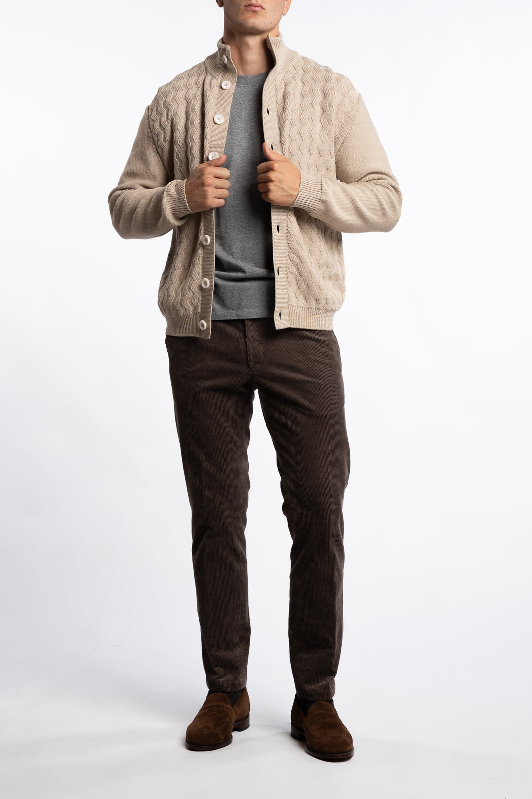 Cableknit Wool Cardigan Beige
