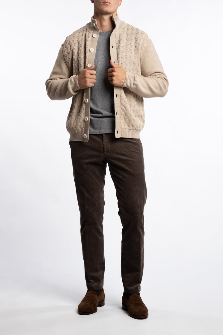 Cableknit Wool Cardigan Beige