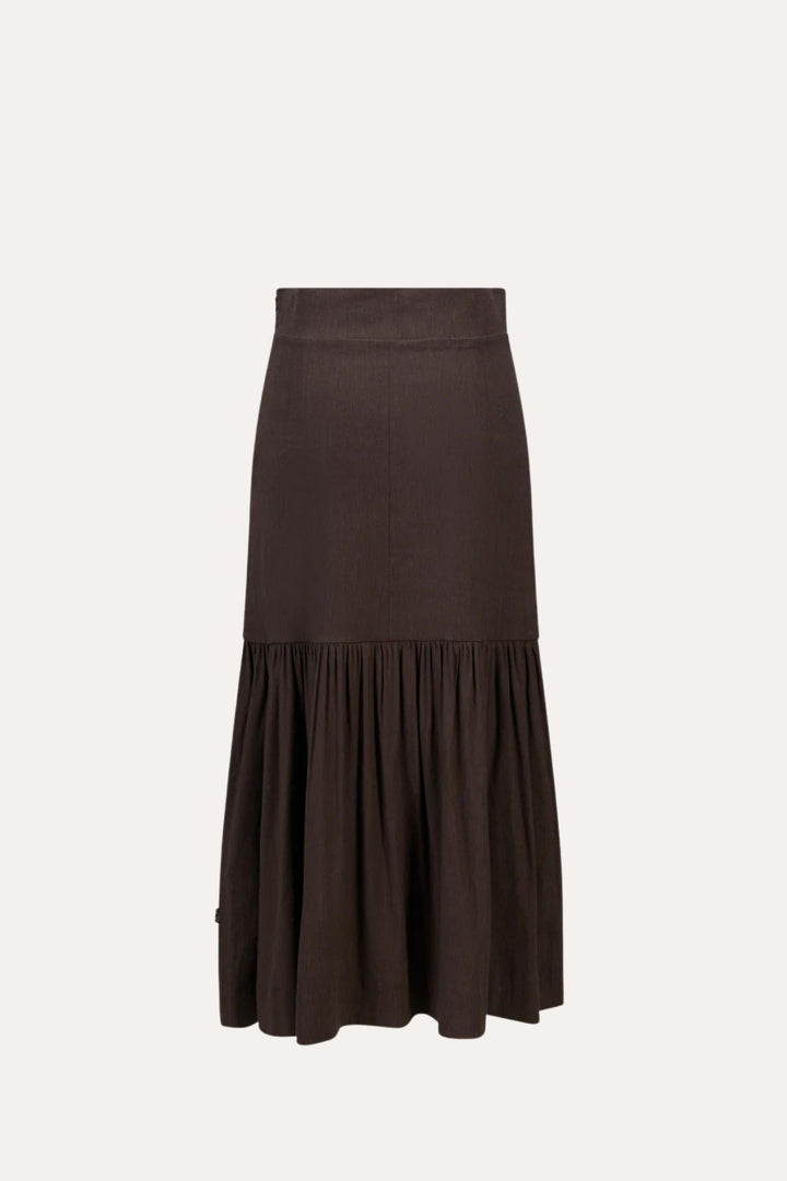 Lill Strech Linen Skirt Dark Brown
