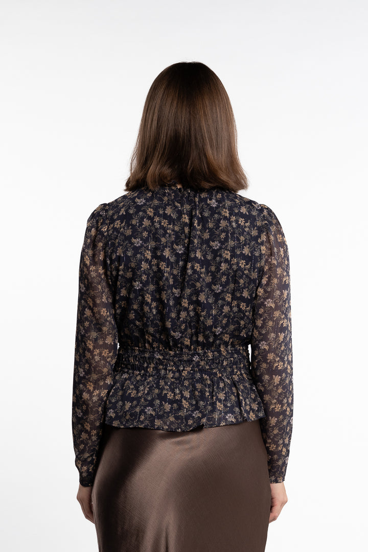 Dina Blouse- Navy Dahlia Print