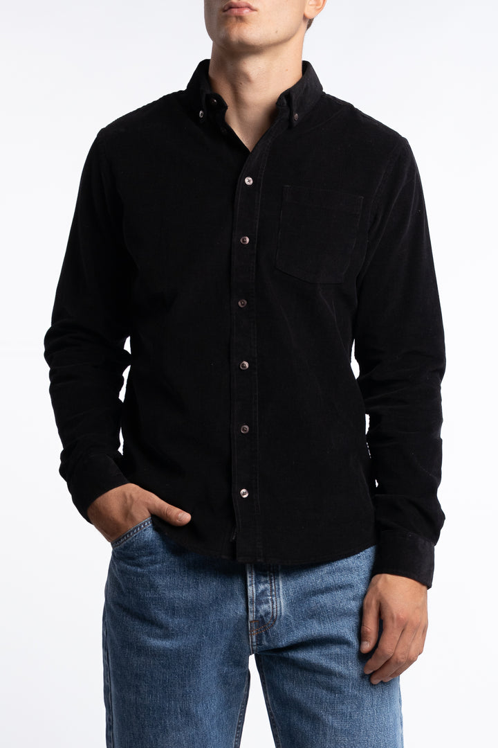 Anton LS BD Baby Cord Shirt Black