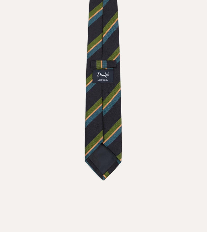 Sandwich Stripe Reppe Silk Tie Navy, Green & Blue