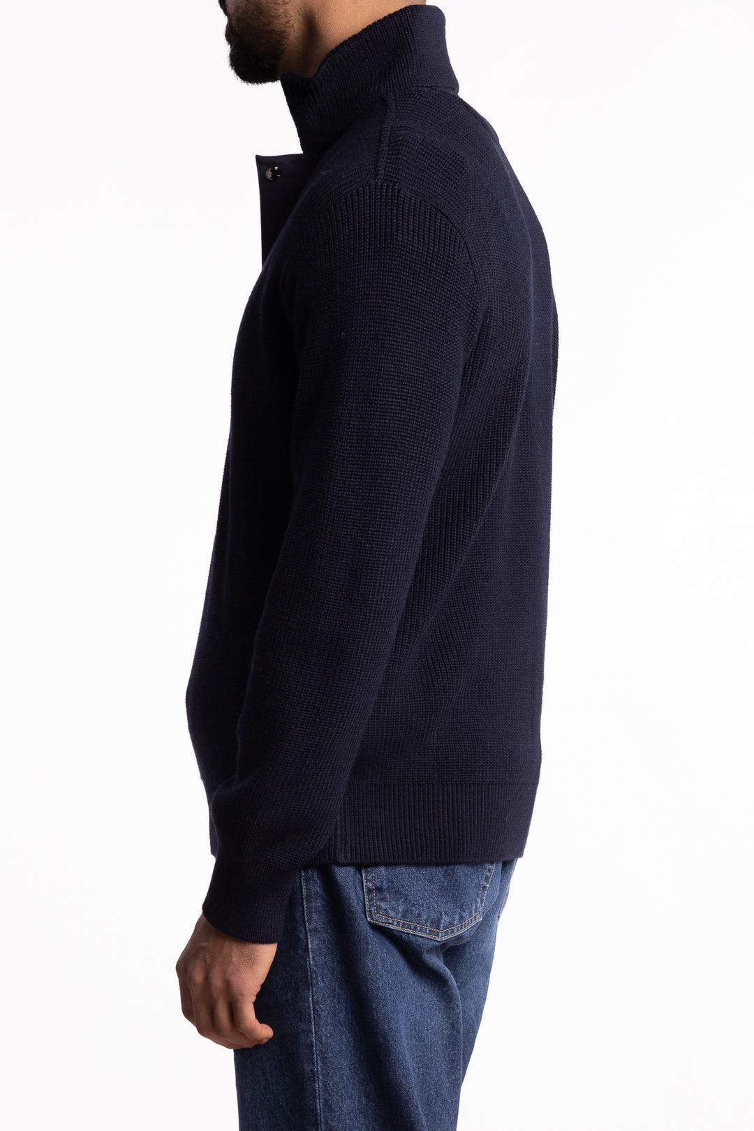 Bio Viscose Half Zip Sweater With Typhoon Details Navy