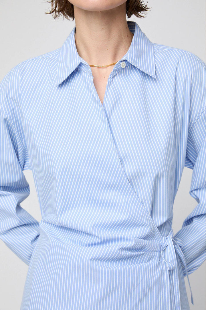 Wrap Shirt Dress- Blue and White