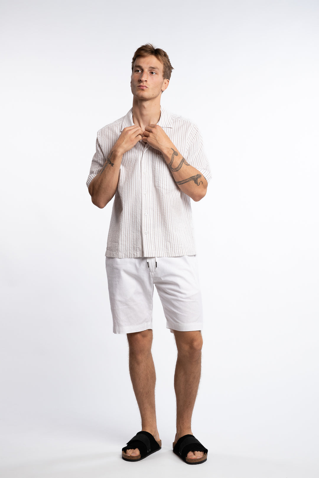Reg Fit Cuban SS Striped Seersucker Shirt Snow White