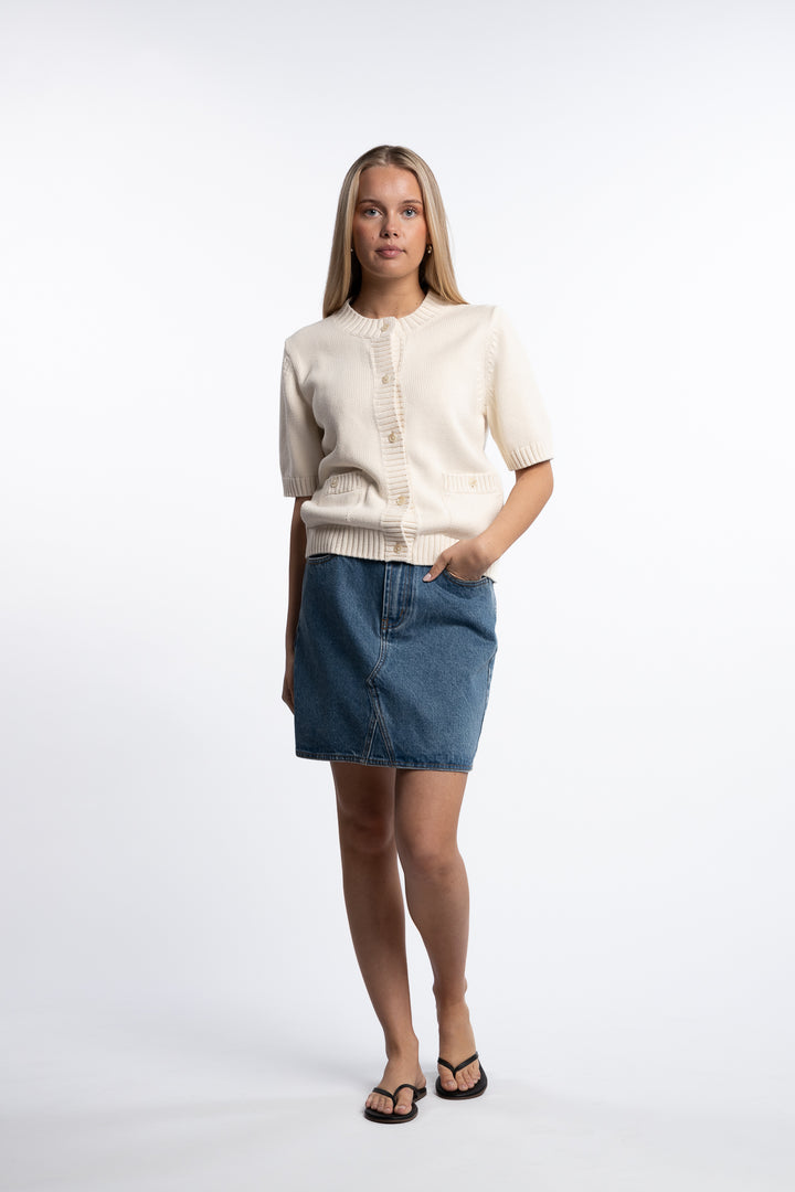 Heavy Cotton Cardigan Tee- Cream