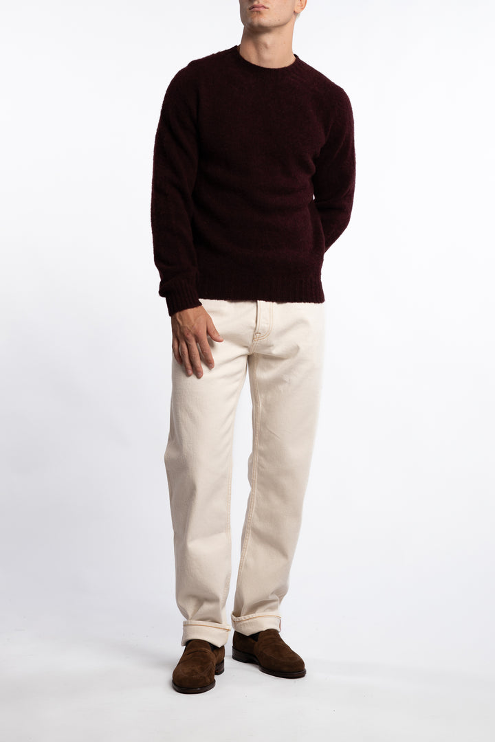 Brushed Shetland Crew Neck Jumper Burgundy