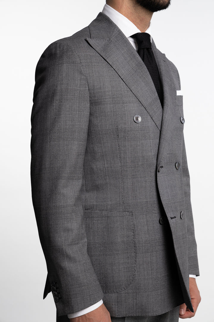 Vicenza Double Breasted Wool Blazer Grey Check