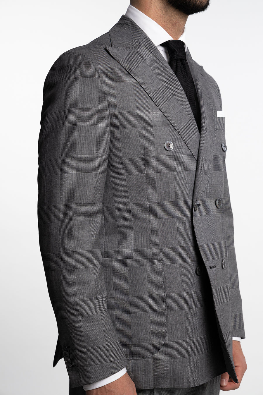 Vicenza Double Breasted Wool Blazer Grey Check