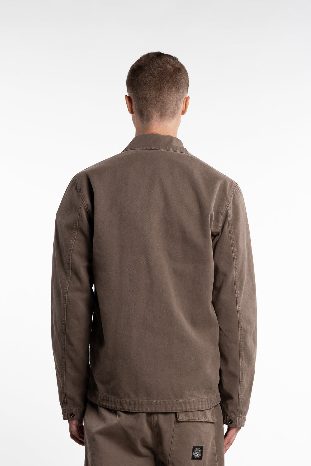 Panama Cotton 'Old' Effect Overshirt with Zip Fastening Walnut Brown