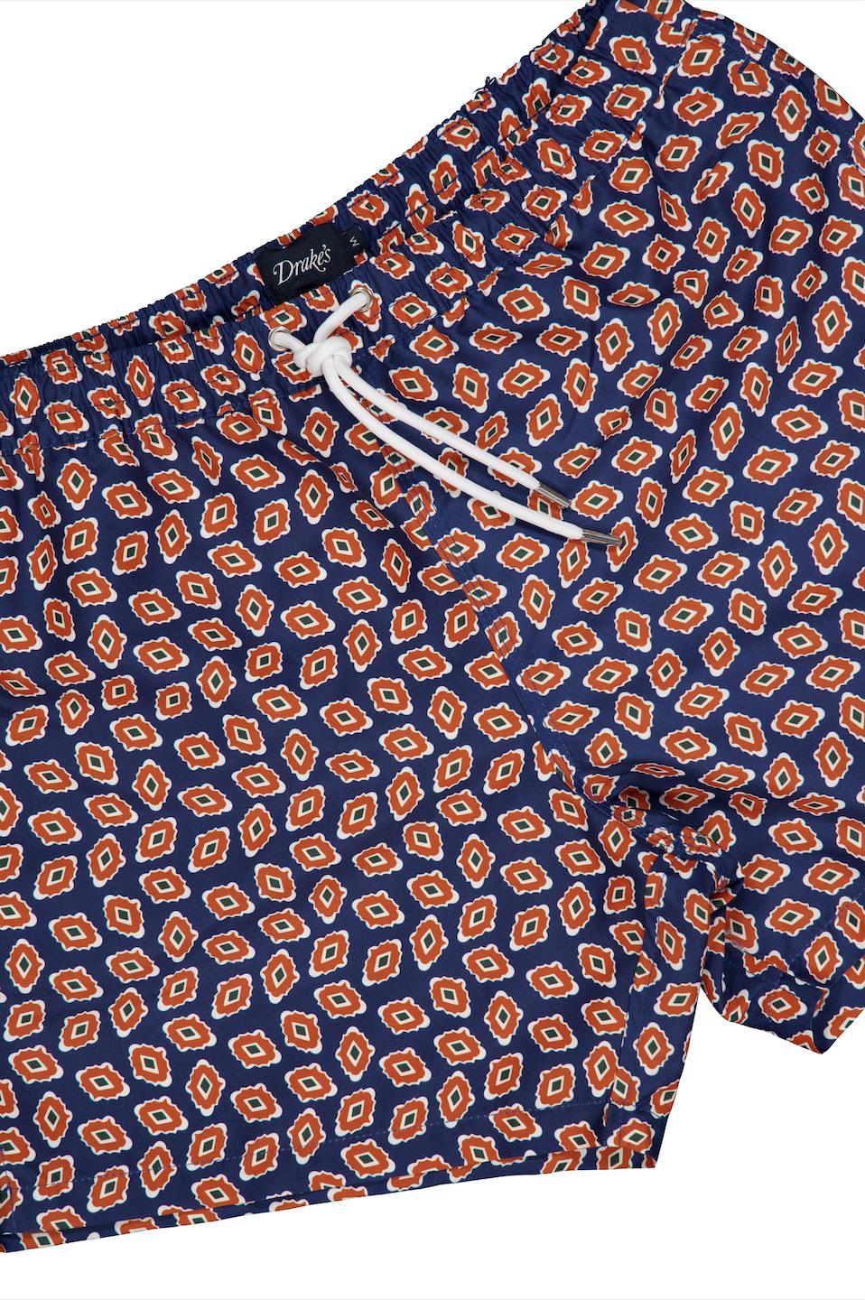 Print Drawstring Swim Short Medallions Navy-Badetøy-Bogartstore