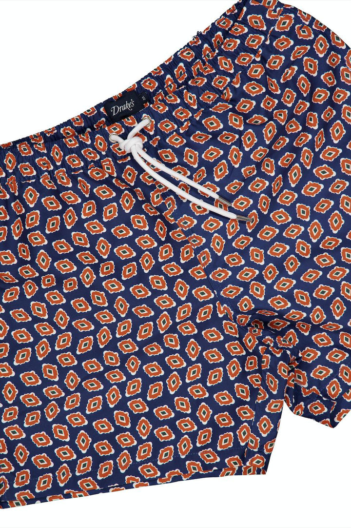 Print Drawstring Swim Short Medallions Navy-Badetøy-Bogartstore