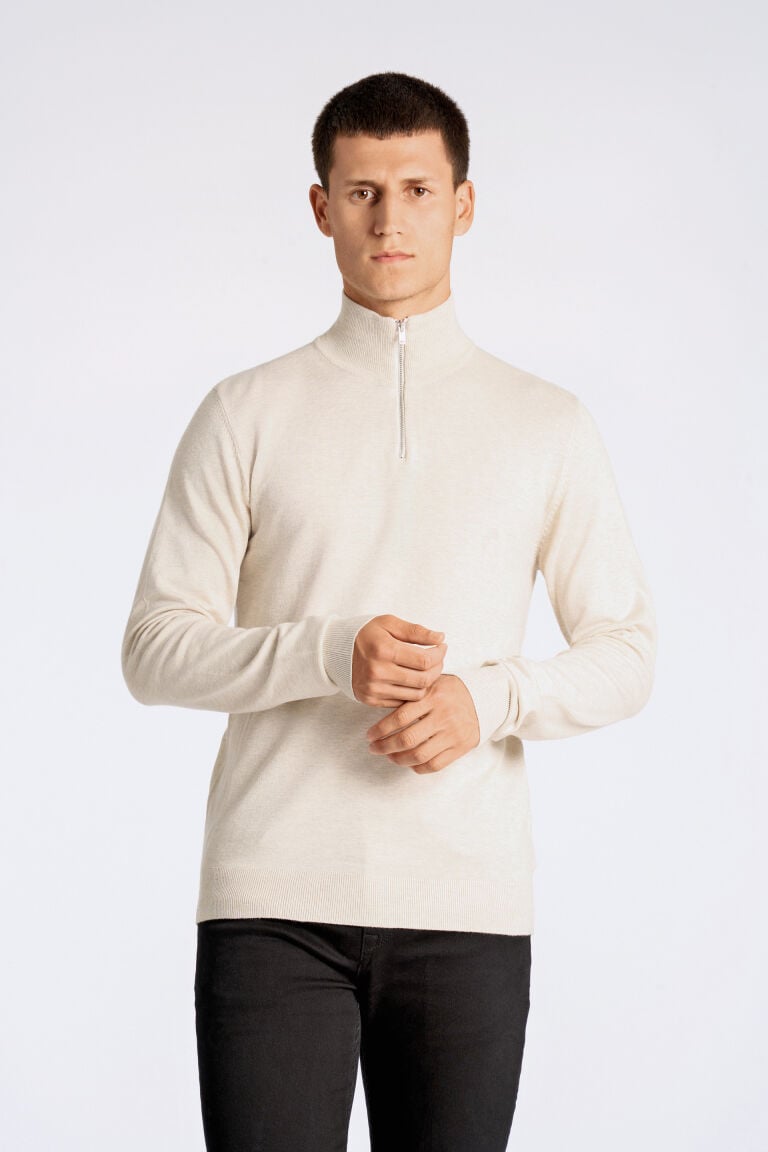 Ecovero Half-Zip Knit Off White Mel