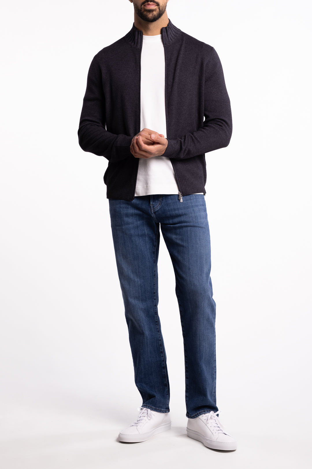 Wool/Cashmere Washed Full Zip Brown