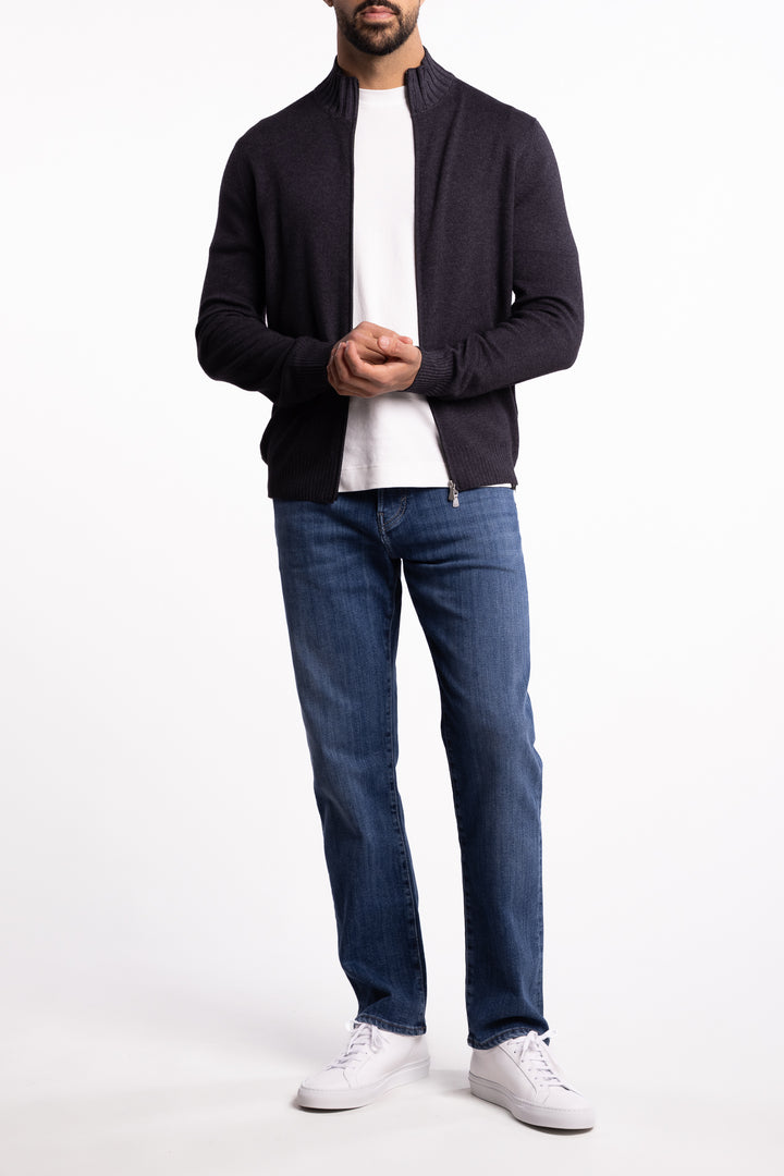Wool/Cashmere Washed Full Zip Brown
